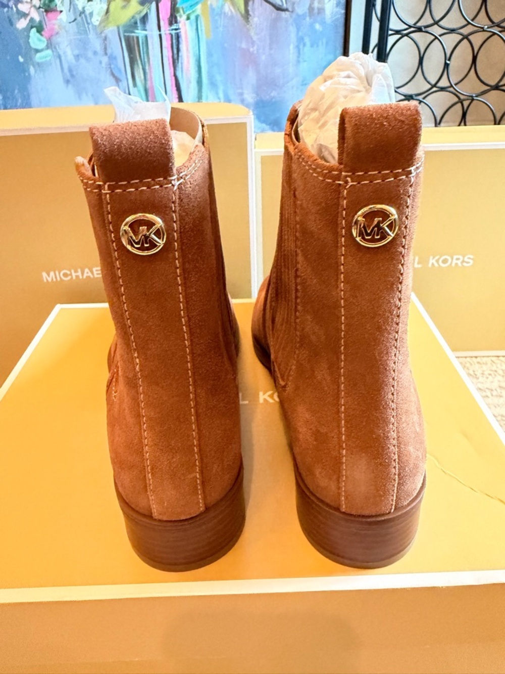 Michael Kors Suede Ankle Booties in Cognac Brown - Picture 6 of 9